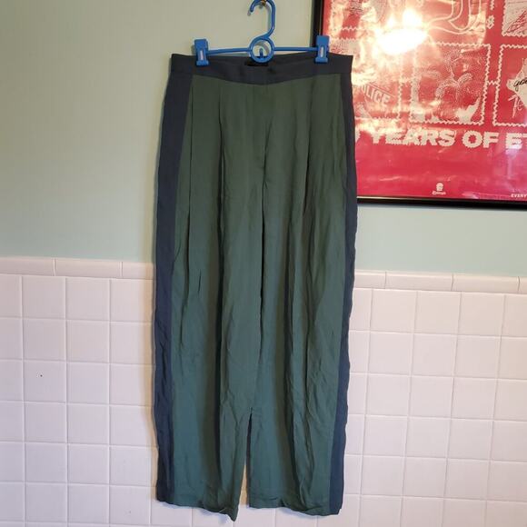 The Row Green Blue Stripe Cuffed Hem Straight Leg Slacks Pants Womens Size 8 - Picture 2 of 16
